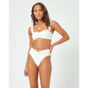 L Space Bikini Set ECO Chic Repreve Marlee Top & Bardot Bottom in Cream S NWT